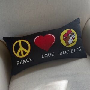 Buc-ee's Black Accent Pillow with Peace and Love Design